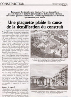 Architecte Geneve - Une plaquette plaide la cause de la densification du construit 