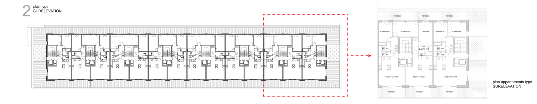 guenin architecte Vernier / GE / CH Rénovation et surélévation d'un immeuble des années 60