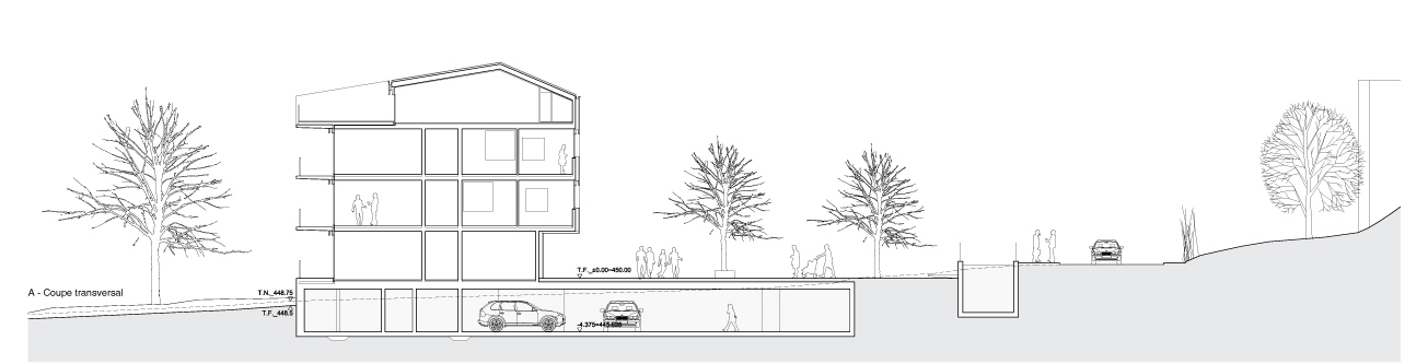 guenin architecte Vandeouvres / CH  Bâtiments de logements, Esplanade et Parking